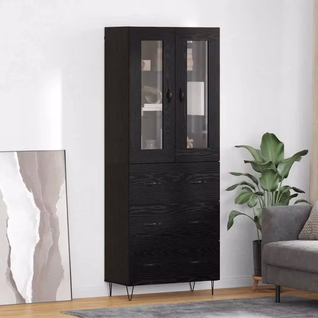 Credenza moderna vidaXL in nero con vetro e metallo L/P/H: 69,5 x 34 x 90 cm