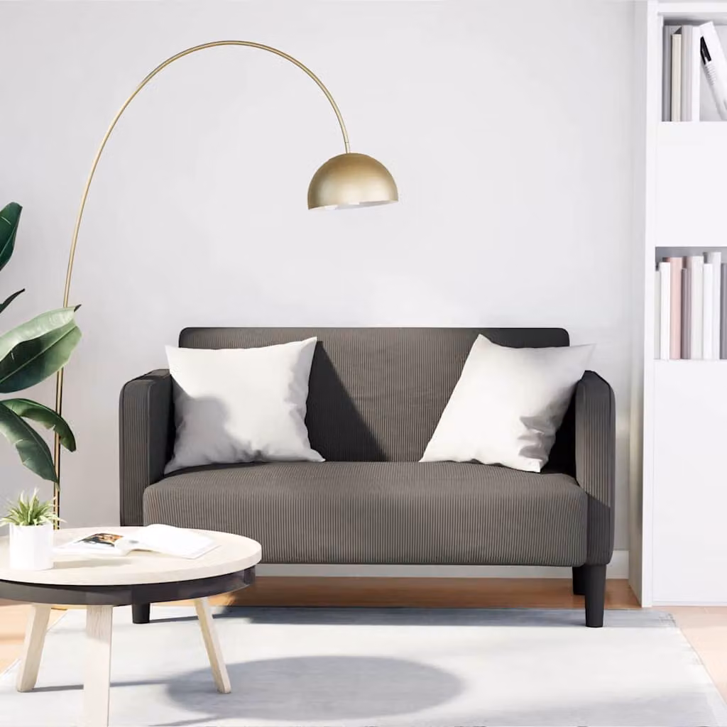 vidaXL Divanetto Moderno in Velluto a Coste Grigio, L: 109 cm, P: 68 cm, H: 74,5 cm