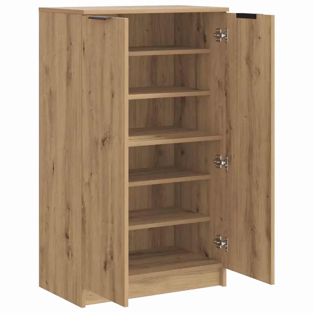 Scarpiera moderna HELLOSHOP26 in legno di rovere color marrone con ante e ripiani, L: 59 cm, P: 35 cm, H: 100,5 cm – 2