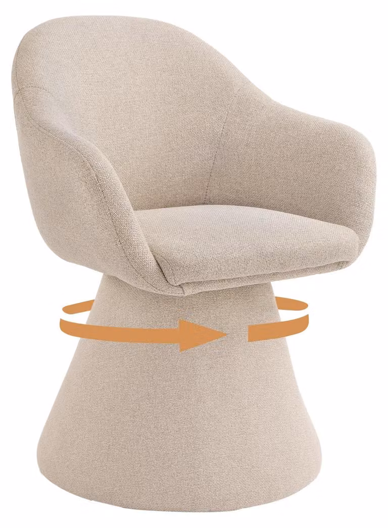 Sedia girevole con braccioli, rotazione a 360°, rivestita in tessuto, color beige, confezione singola