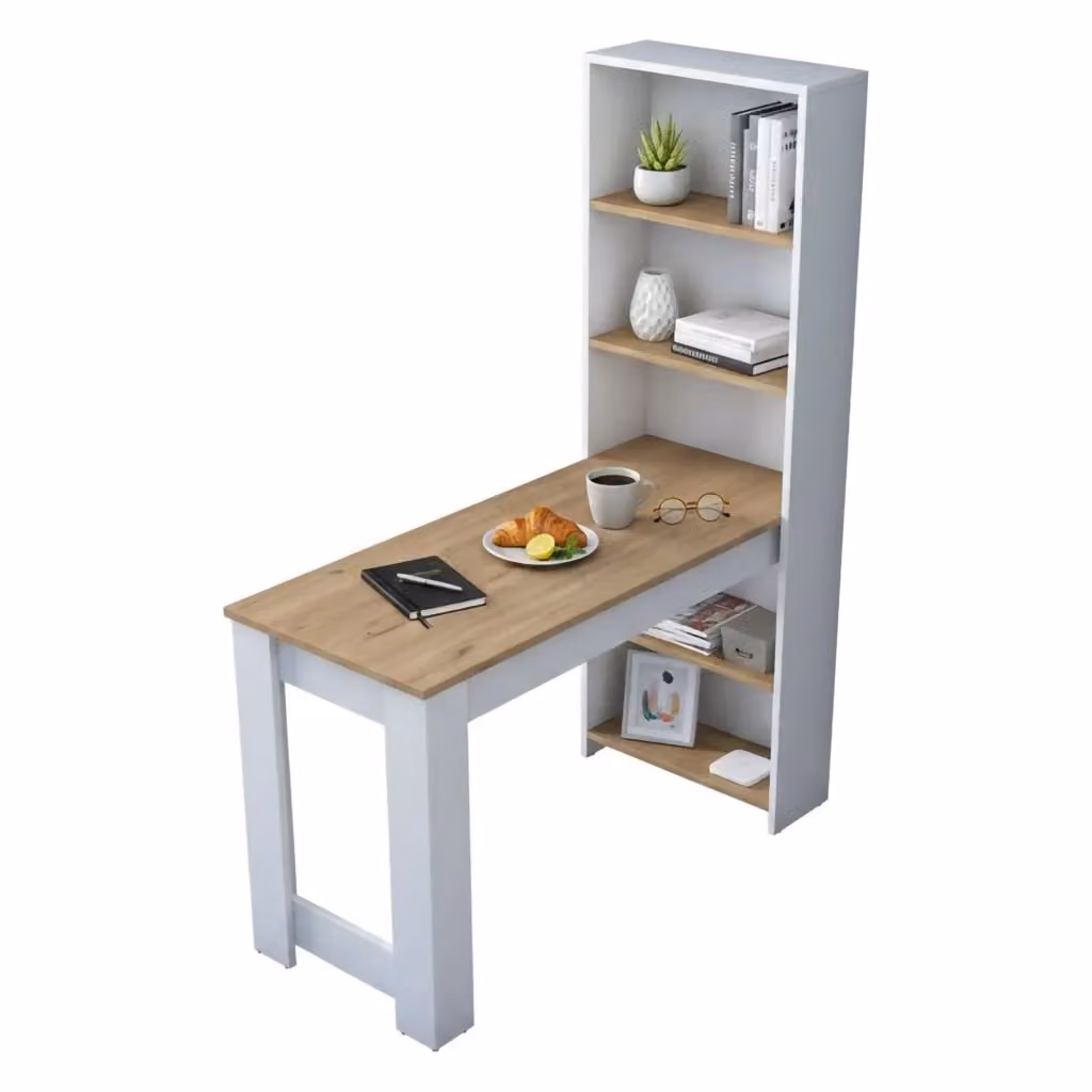 Tavolo fisso Areneio DMORA per sala da pranzo, ripiano rettangolare in noce e bianco, L 120 cm x P 54 cm x H 154 cm – 2