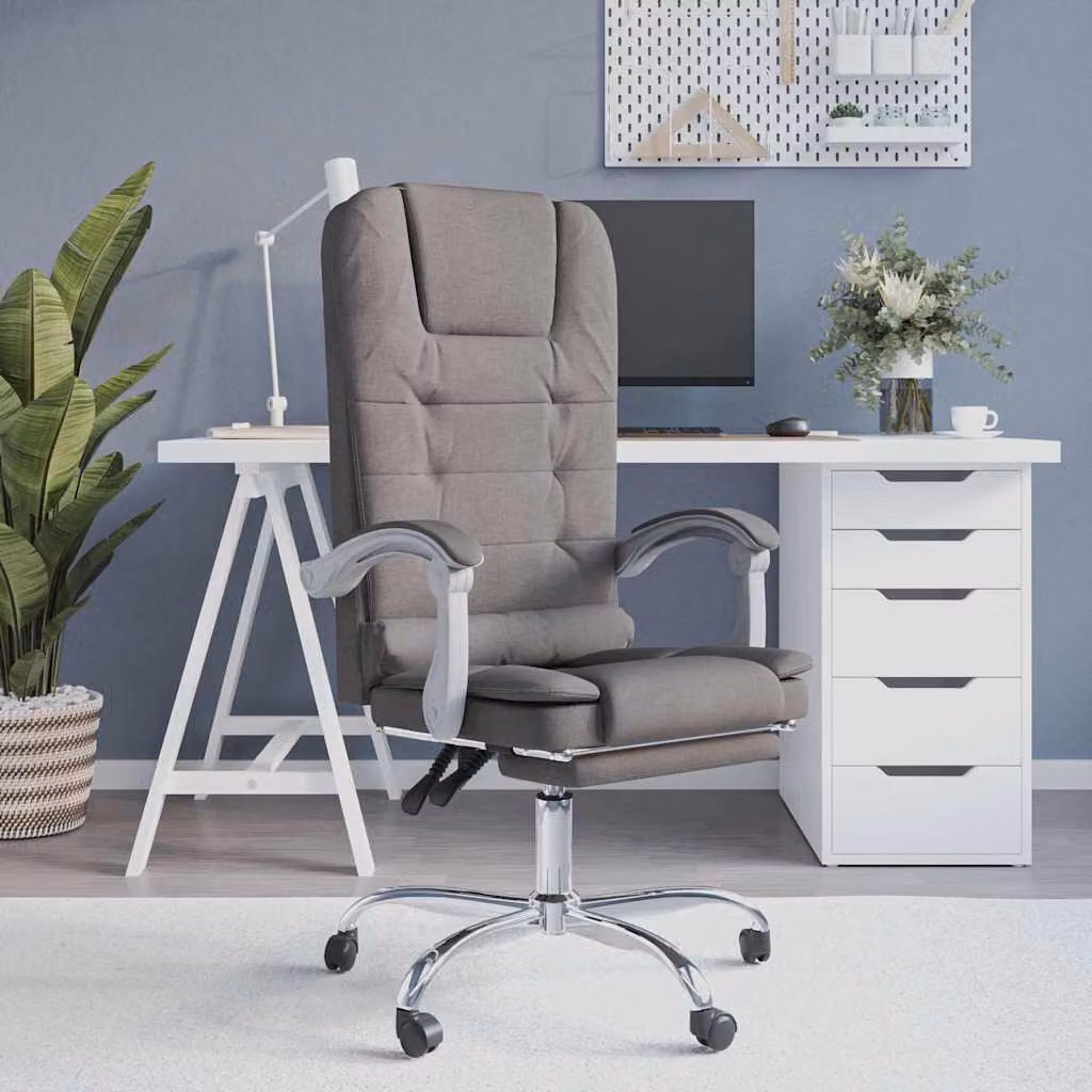 Sedia da ufficio executive vidaXL reclinabile con massaggio in tessuto beige e grigio con poggiatesta e ruote