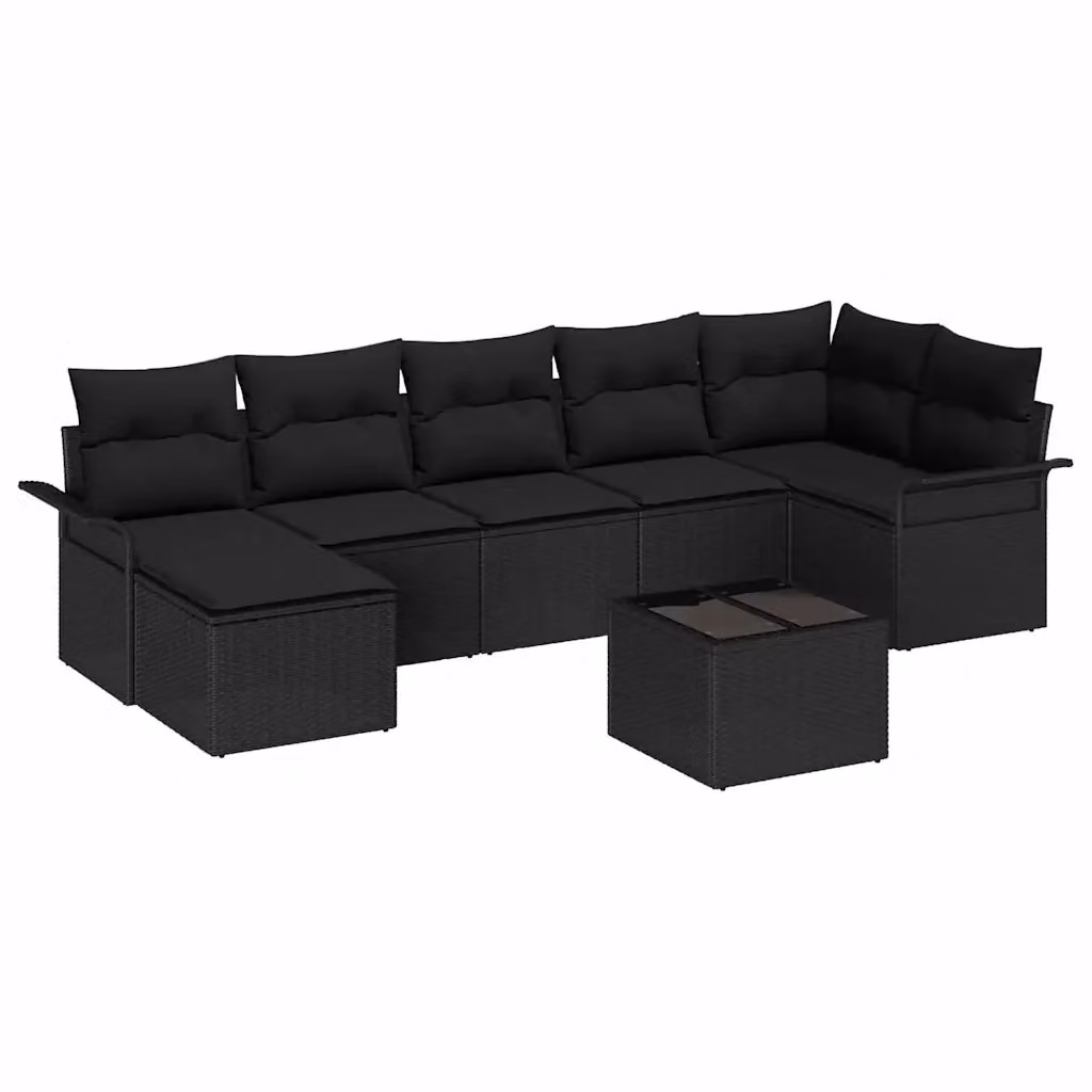 Set Divano da Giardino vidaXL 8 pz in Polyrattan Nero con Cuscini e Tavolino – 2