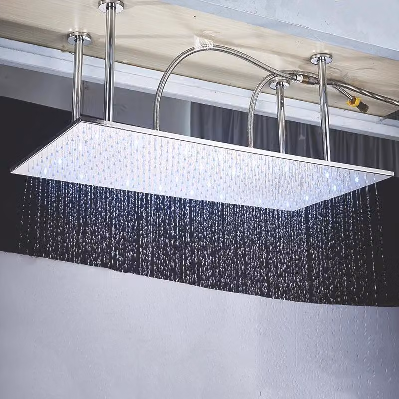 Soffione doccia a pioggia - Montaggio a soffitto 40×80 cm - Illuminazione a LED - Acciaio inossidabile - Rettangolare - Nero