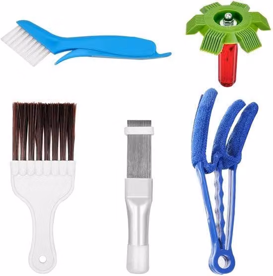 Kit di pulizia per condizionatori Ibbenzoa® – 5 pezzi – Plastica, blu/verde; per condizionatori, frigoriferi e condensatori; spazzole direzionali per alette da 6 a 15 alette per pollice; dimensioni 24,5 x 11,5 x 4,3 cm, peso 230 g