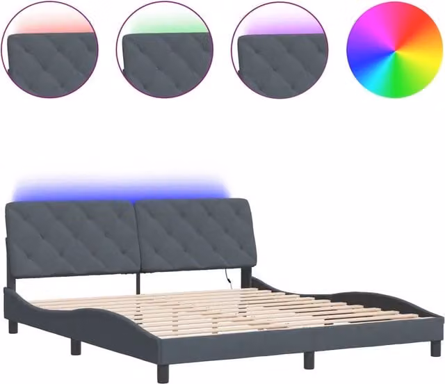 Letto matrimoniale | Letto per adulti | Giroletto con LED senza Materasso Grigio Scuro 180x200 cm in Velluto
