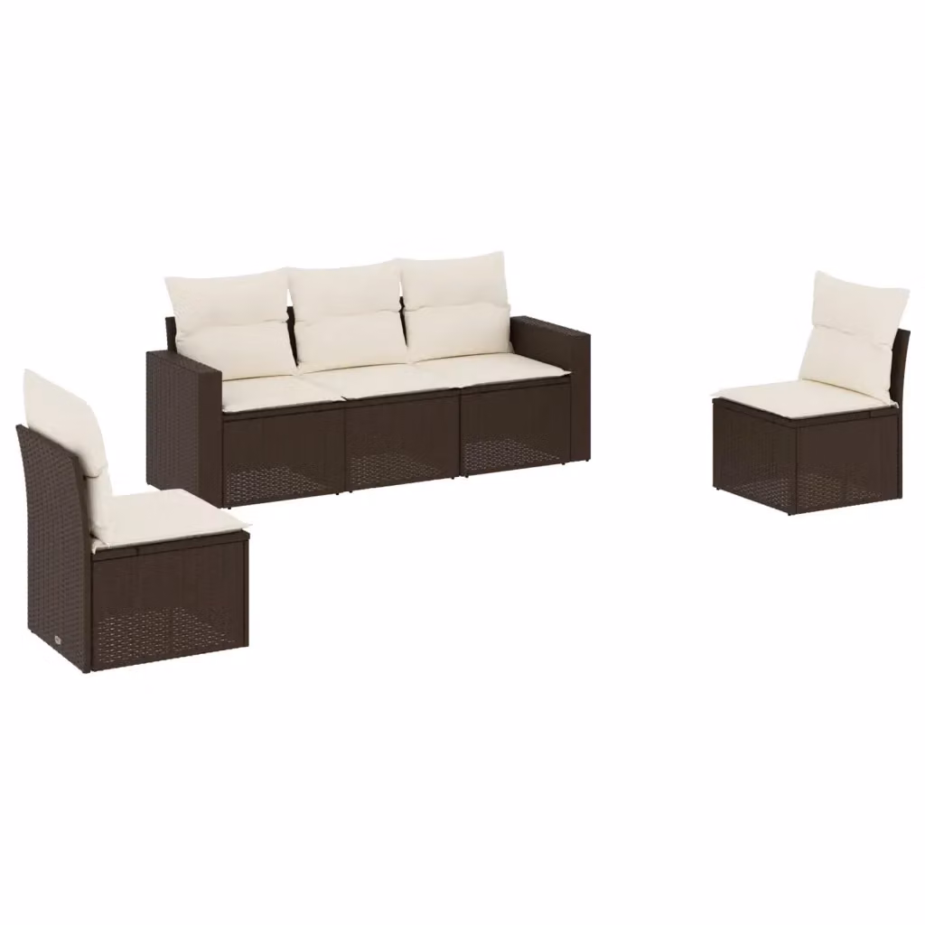 vidaXL Set Divano da Giardino a L 5 pz con Cuscini Marrone e Bianco in Polyrattan e Metallo – 2