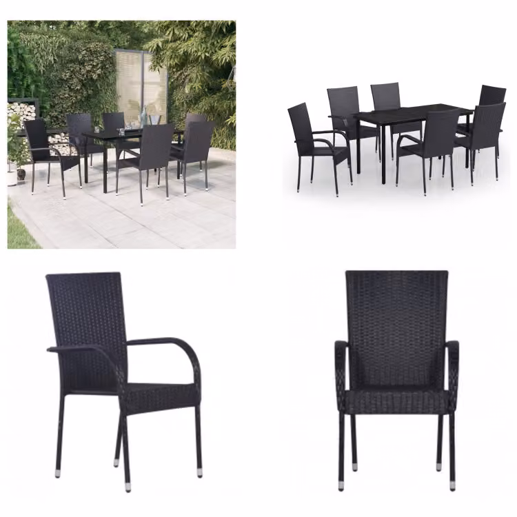 vidaXL Set da pranzo da giardino 7 pezzi nero - Set da pranzo da giardino - Set da pranzo da giardino - Set di mobili da giardino - Set di mobili da giardino