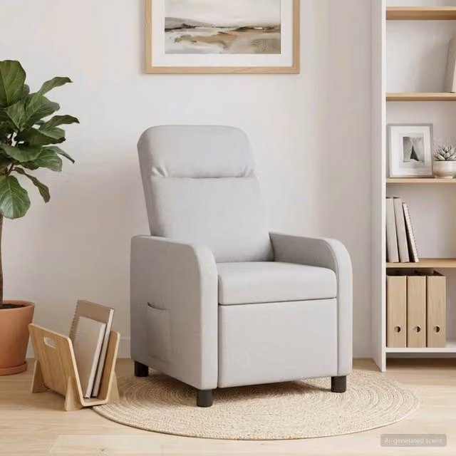 Poltrona reclinabile relax moderna in tessuto Grigio Nuvola con braccioli