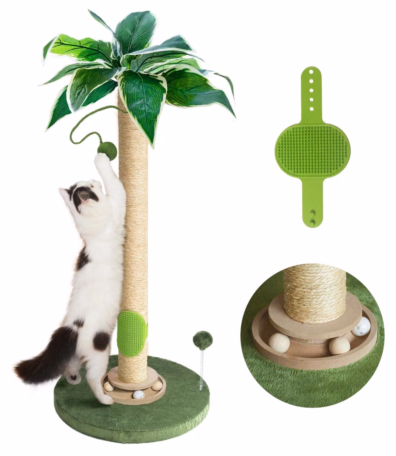 Tiragraffi per gatto - 84 cm - Con palla da gioco e spazzola - Sisal - Per gatti da interno