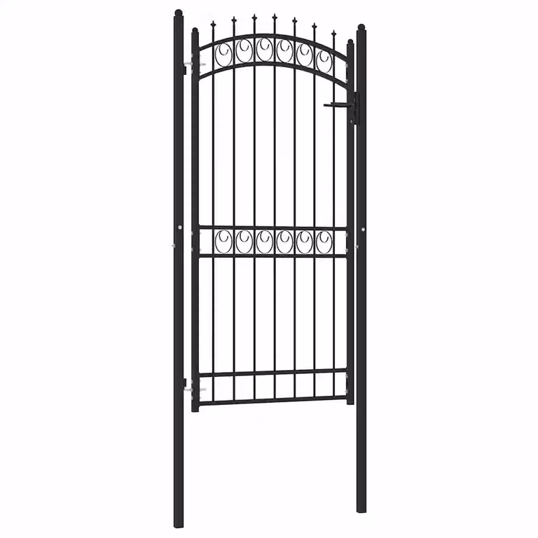 Cancello singolo a battente vidaXL con punte in acciaio, Nero, L: 100 cm, H: 200 cm