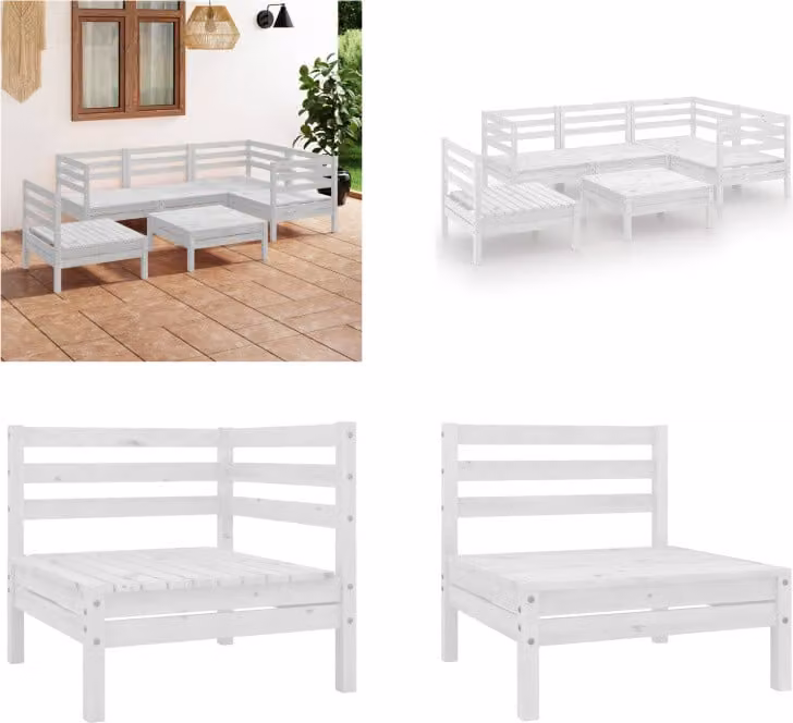 vidaXL 6 pezzi set salotto da giardino in legno massiccio di pino bianco - Set salotto da giardino - Set salotto da giardino - Set divano pallets - Set divano pallets