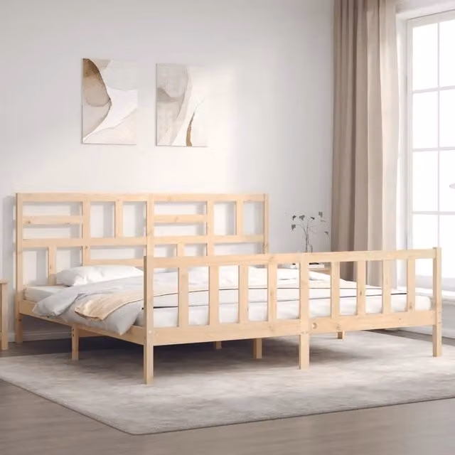 Letto Super King Size con Testiera in Legno Massello di Pino vidaXL, Colore Beige, L/P/H: 180 x 200 x 104 cm – 1
