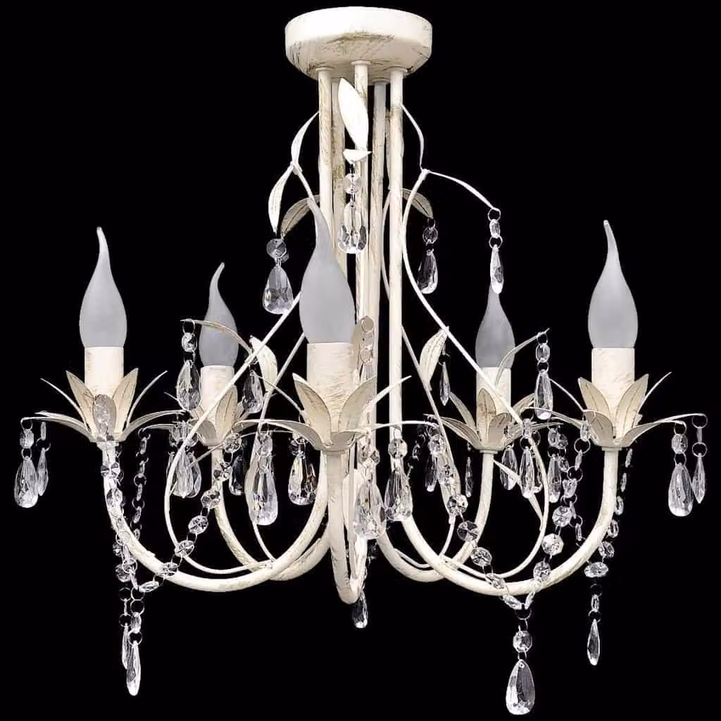 vidaXL Lampadario da Soffitto in Cristallo Bianco con 5 Portalampada E14