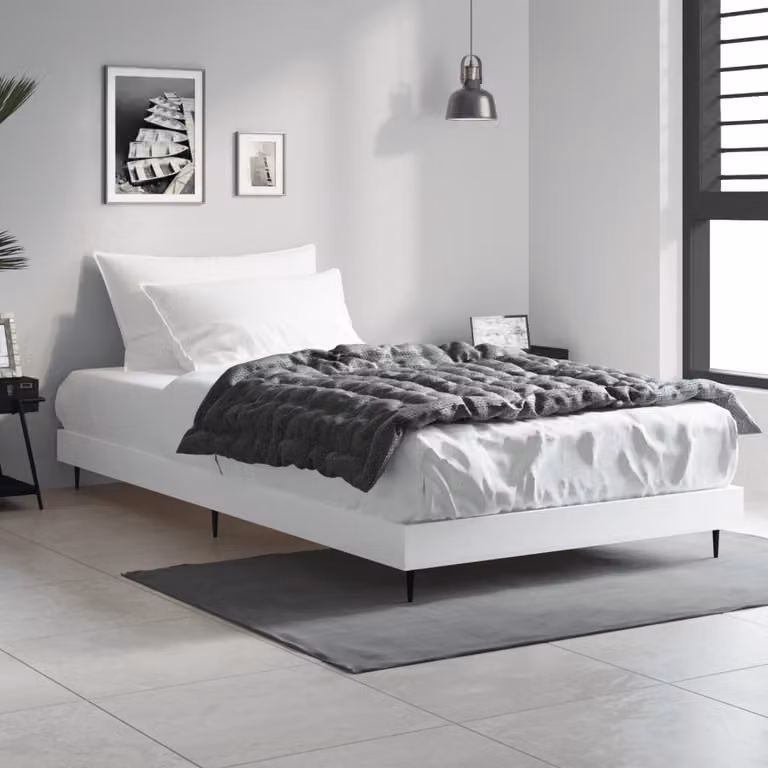 vidaXL Giroletto Bianco in Legno e Metallo con Doghe Rigide L: 200 cm, P: 90 cm, H: 20 cm