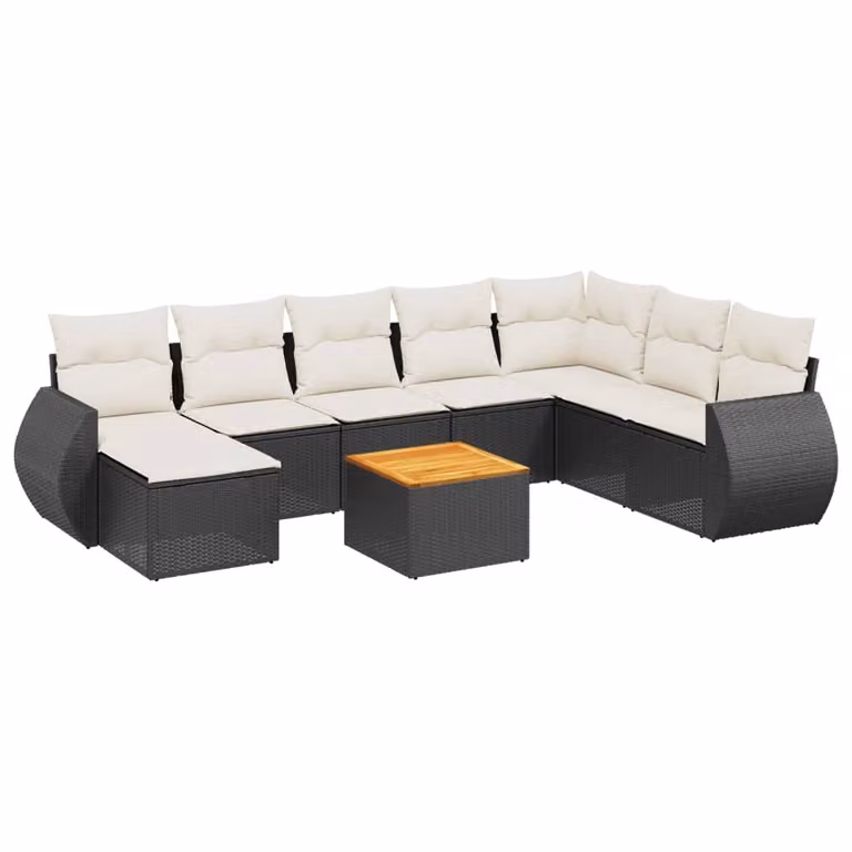 Set Divani da Giardino 9 pz con Cuscini Nero in Polyrattan