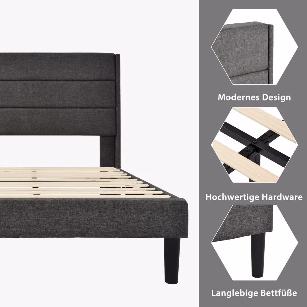 Letto singolo imbottito Cipacho in tessuto velvet grigio o verde, design moderno con struttura in legno, L/P/H: 90 x 200 x 113 cm – 2
