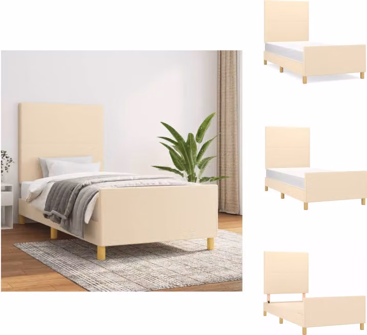 vidaXL Struttura letto con testiera in tessuto crema 100x200 cm - Letti e strutture letto