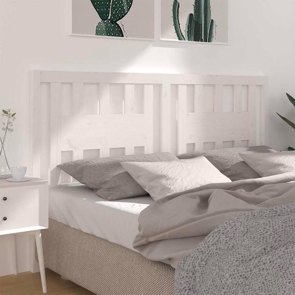 Testiera per letto vidaXL in legno massello di pino bianco, stile rustico, L 146 cm x H 100 cm x P 4 cm