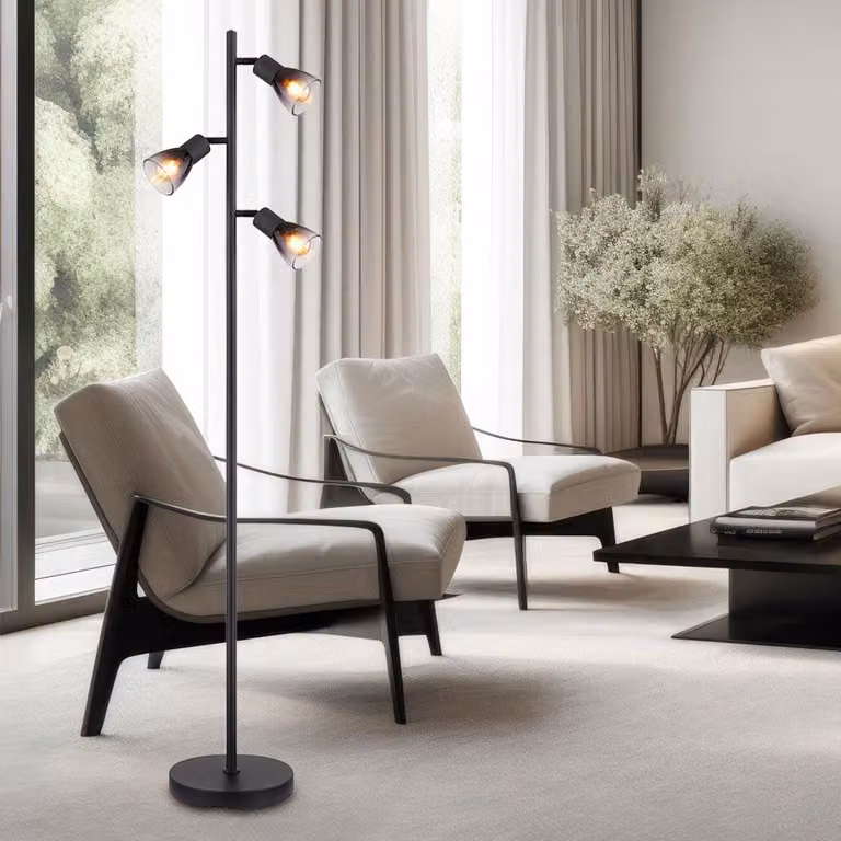 Lampada da terra, metallo, color grigio fumo, 3 luci, attacco E14, altezza 161 cm