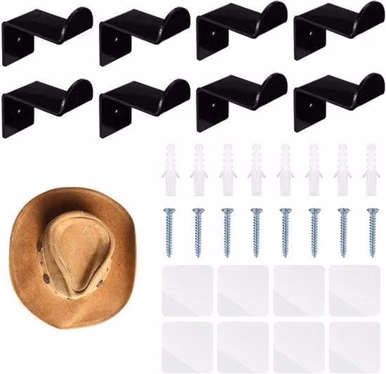 Porta-cappelli in acrilico da parete, set da 8 pezzi, stile western, con viti