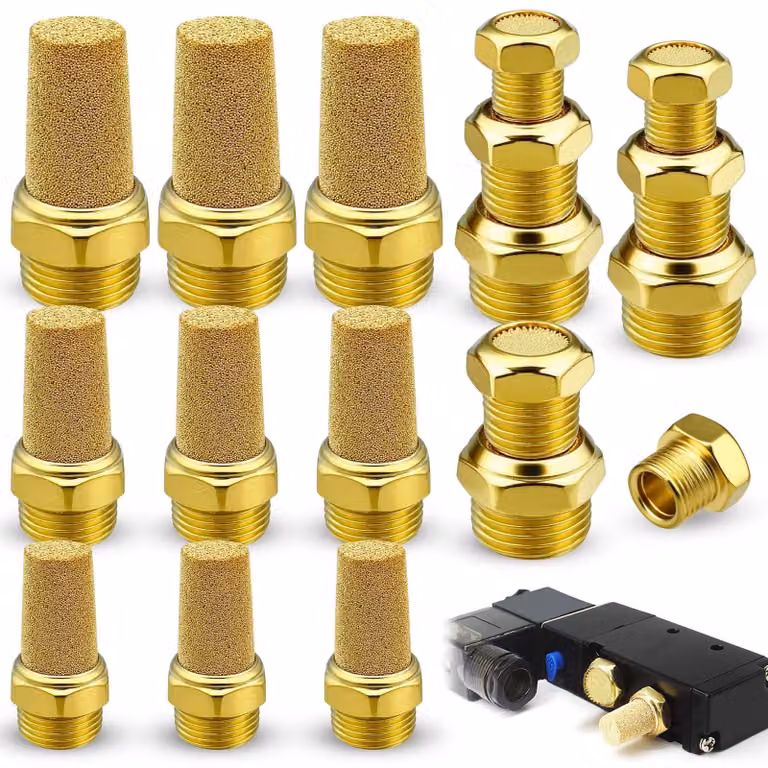 18 silenziatori pneumatici in ottone, con filettatura esterna da 1/4, 1/8 e 3/8 di pollice
