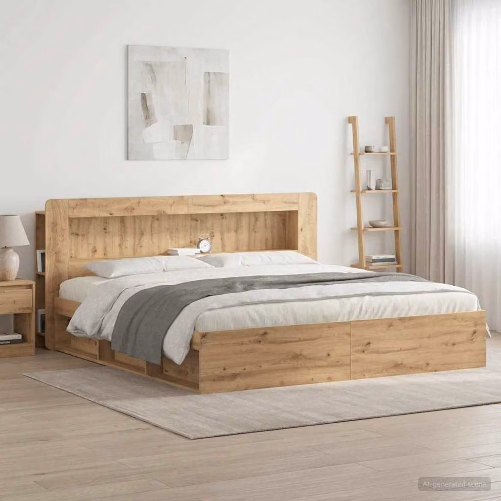 Testata del letto moderna vidaXL in legno color marrone con ripiani integrati per letto da 180x200 cm