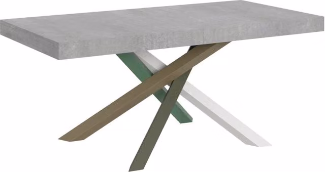 Tavolo allungabile moderno Bs Com in finitura cemento grigio con piano in MDF laminato e telaio a X L: 90 cm, P: 200-460 cm