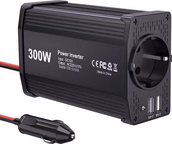 Convertitore di Tensione Automatico da 110V a 220V con porta USB-A, 70W, Nero