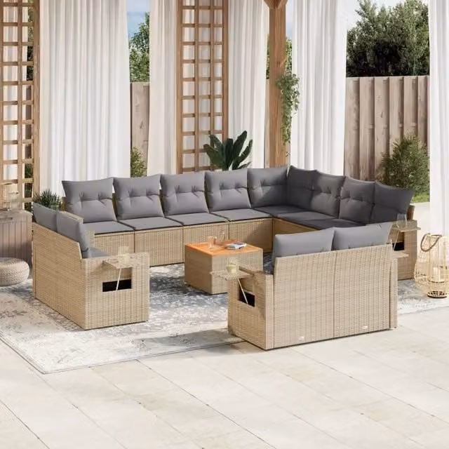 Set Divano da Giardino a L vidaXL in Polyrattan con 13 Pezzi, Cuscini Beige e Tavolino, Design Moderno per Terrazza e Giardino – 1