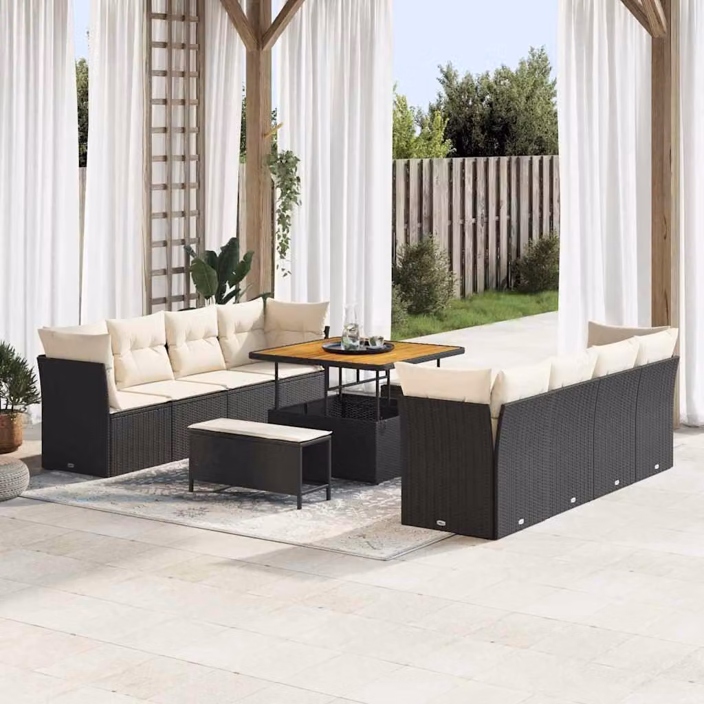 Maison Exclusive - Set da giardino composto da 11 pezzi, divano in rattan sintetico nero