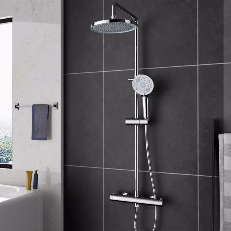 Set doccia con miscelatore termostatico - Altezza regolabile da 85 a 115 cm - Cromato