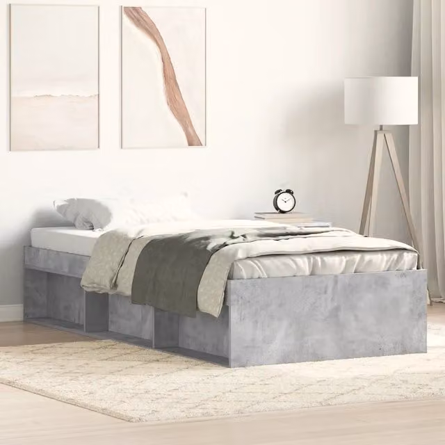 Letto giroletto vidaXL moderno in legno e materiali misti grigio cemento L/P/H: 190 x 90 x 35 cm