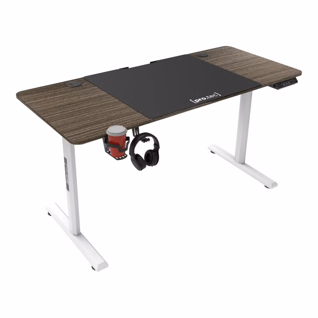 Scrivania Hayward pro.tec regolabile in altezza con sollevamento elettrico, colore marrone, L: 140 cm, P: 60 cm, H: 60-120 cm – 2