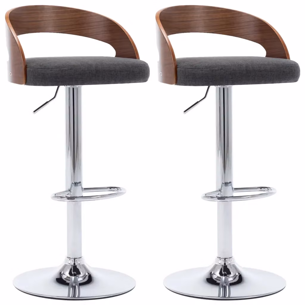 Set di 2 sgabelli da bar vidaXL moderni in tessuto grigio e legno marrone con base girevole a 360 gradi – 2
