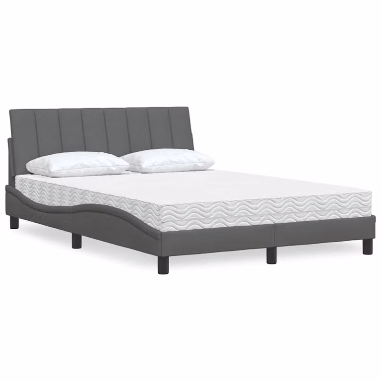 Letto con Materasso Hanko vidaXL in Tessuto Grigio Scuro e Bianco, L/P: 140 x 200 cm