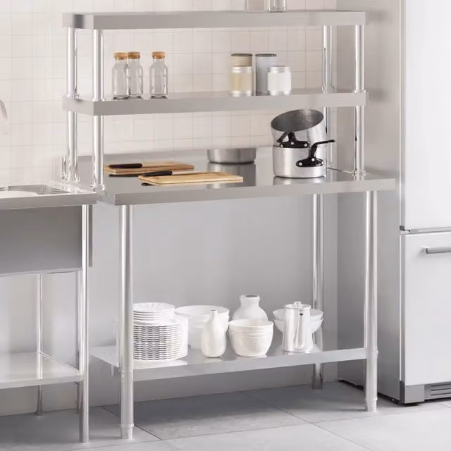 Piano di lavoro per cucina con ripiano Design Mania in acciaio inox color argento L/P/H: 110 x 55 x 150 cm – 1