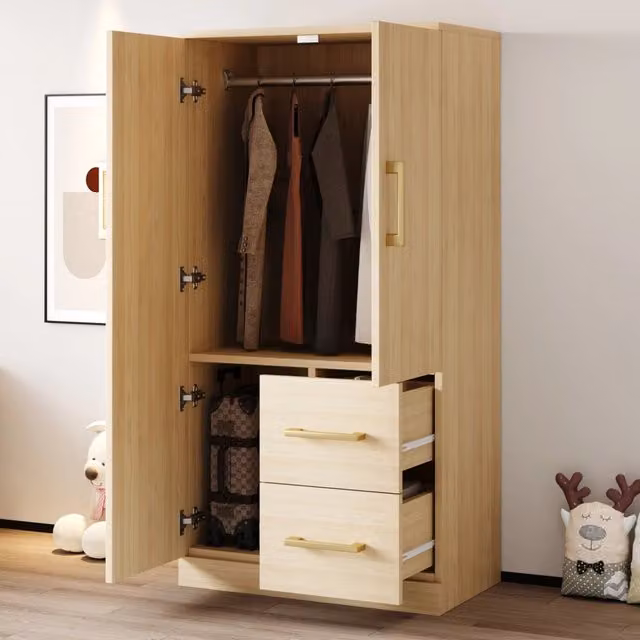 Armadio a 2 ante con 2 cassetti; pino; compensato e MDF; 70 × 40 × 135 cm; legno naturale