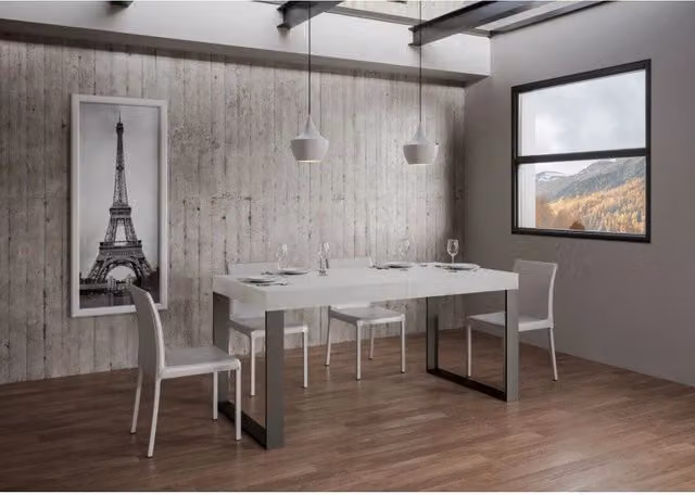 Tavolo allungabile ITAMOBY Tecno Premium con telaio in metallo antracite e piano bianco frassino L: 140-400 cm, P: 90 cm