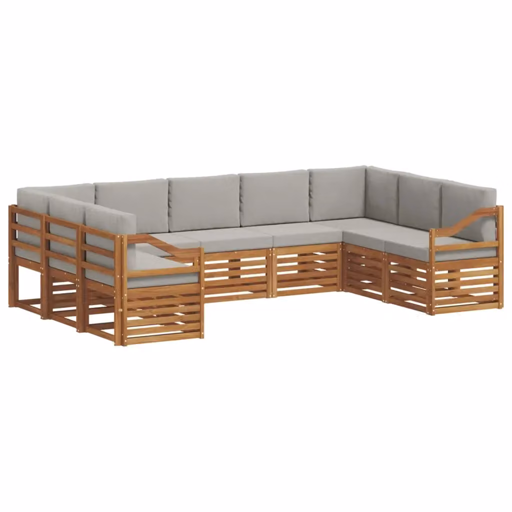 Set di divani da esterno a L vidaXL in legno di acacia con cuscini, Grigio, 9 pezzi – 2