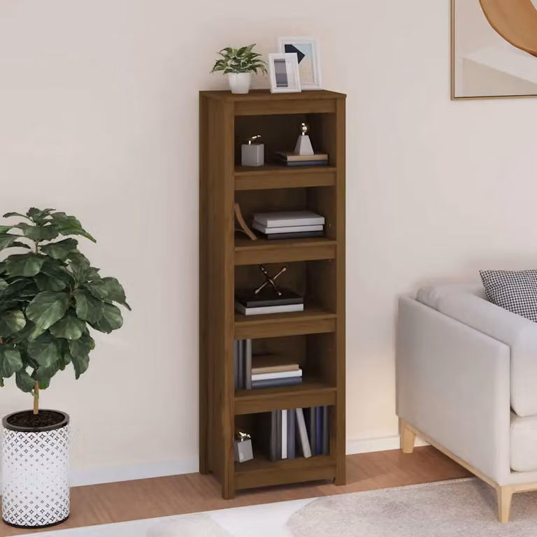 Libreria moderna vidaXL in legno massello di pino marrone, L 50 cm x P 35 cm x H 154 cm