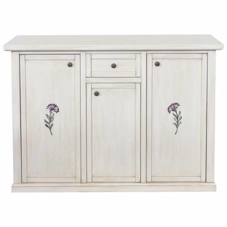 Madia credenza shabby chic Mobili 2G con 3 porte e 1 cassetto decori floreali bianco anticato L/P/H: 120 x 39 x 85 cm
