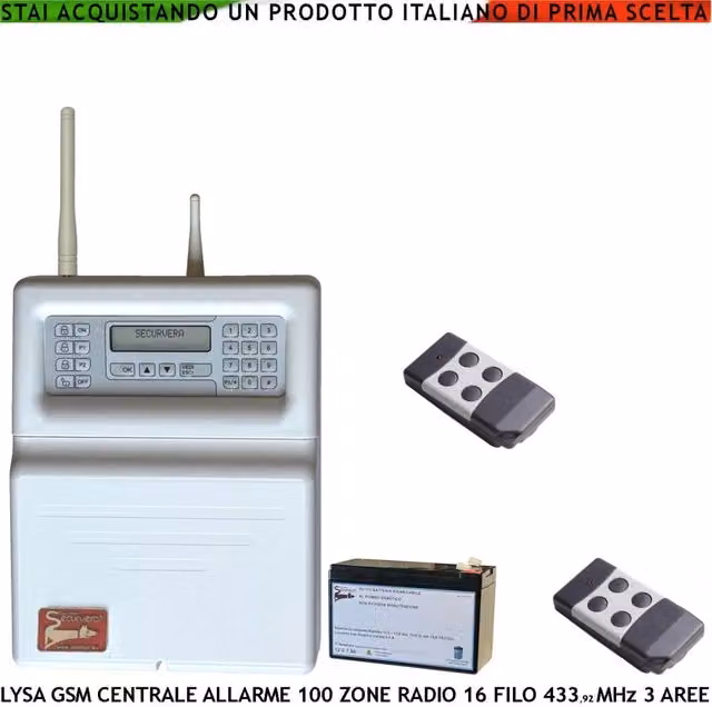 Sistema antifurto Lysa GSM Securvera con centrale, 2 radiocomandi e gestione tramite app Android, colore bianco