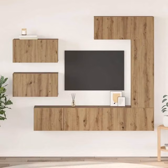 Set mobile TV 6 pz-Credenza per TV Rovere artigianale Legno multistrato 750185