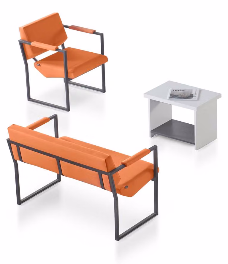 Designer Büro Set Leder Zweisitzer Designer Couchtisch Lehnsessel 3tlg