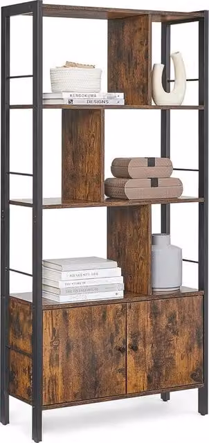 Libreria con 4 Scomparti Aperti - Design Industriale per Salotto e Ufficio