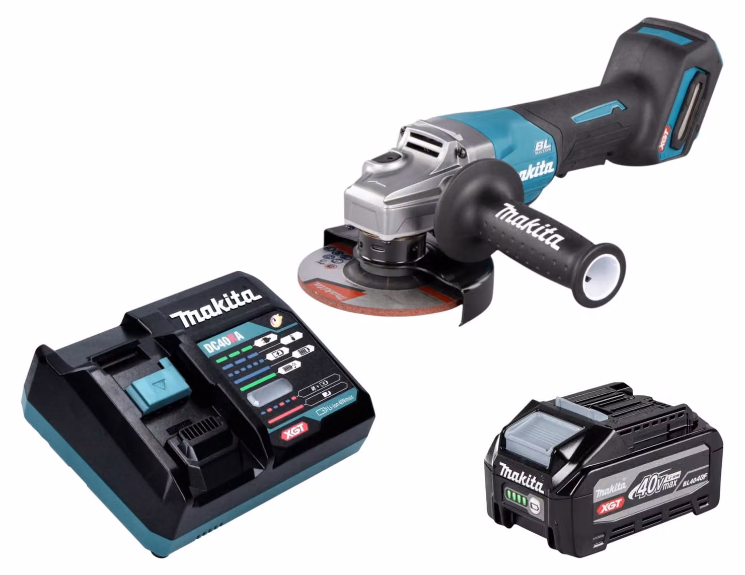 Makita GA 016 GU101 Smerigliatrice angolare a batteria 40 V max. 125 mm Brushless + 1 batteria da 4,0 Ah + caricabatterie