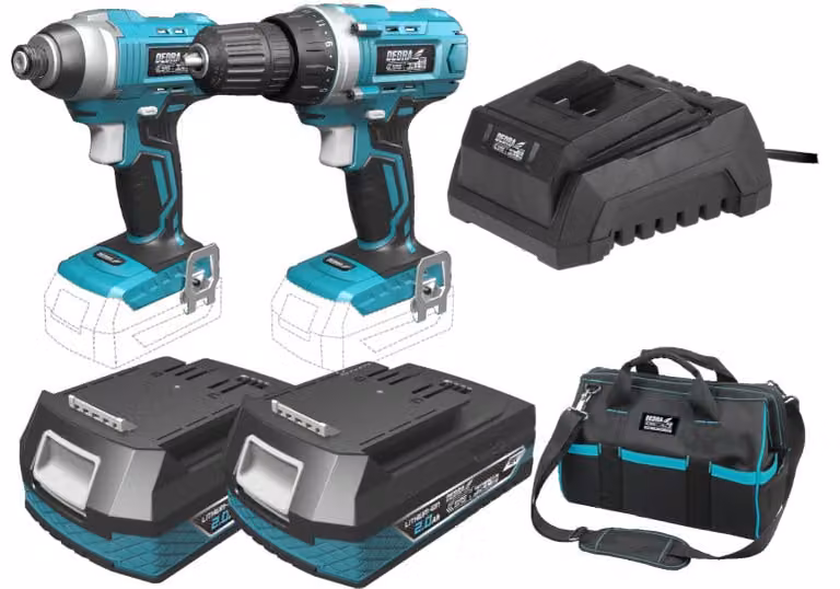 Set Di Utensili A Percussione A Batteria 18V, Trapano Avvitatore Dedra Sas+All Ded7014, Avvitatore A Percussione Per Dadi, 2X Batteria Ricaricabile 2.0Ah, Caricabatterie, Borsa 16