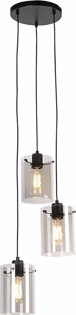 QAZQA - Lampada a sospensione di design I lampada a sospensione I lampada a sospensione nera con vetro fumé a 3 luci - cupola I soggiorno I camera da letto - allungata - LED adatto E27