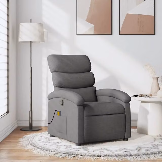 Poltrona Reclinabile Relax vidaXL in Tessuto Grigio con Braccioli e Struttura in Metallo e Legno